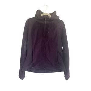 Eddie Bauer Womens Large Purple Hooded Full Zip Plush Furry Fleece Jacket #5087